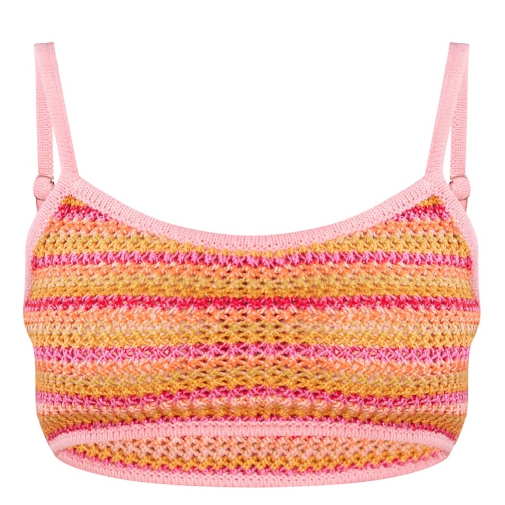 Petite Glittered Pink crochet crop top and shorts
